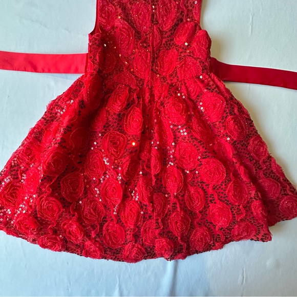 Rare Too Girls Dress Red Rose Sequin Holiday Party Special Occasion Sleeveless 6 - Picture 10 of 16